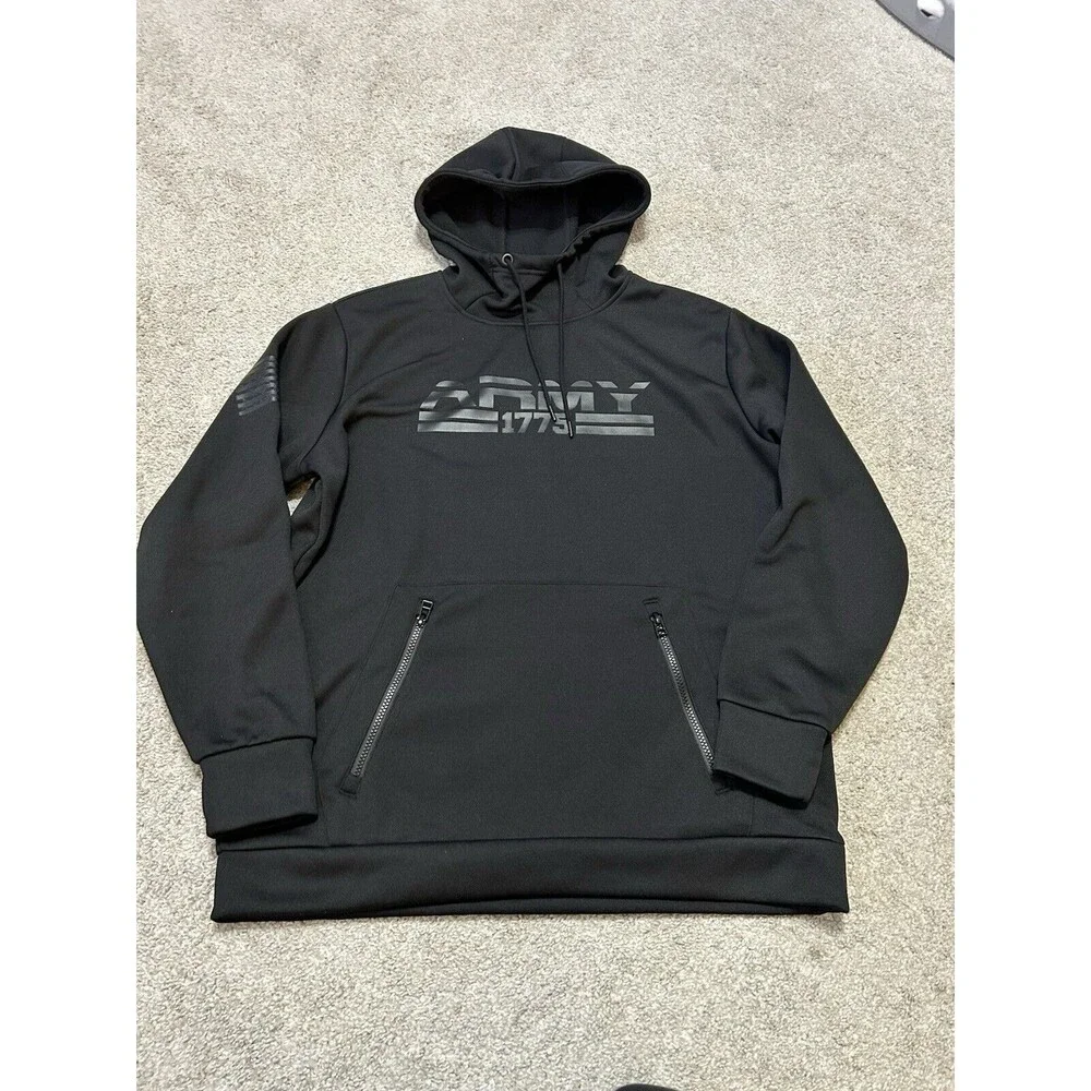 Army Hoodie Mens Large Black Performance American Flag‎ Pullover Sweatshirt
